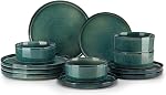 Vancasso Starry Ensembles de assiettes et de bols,12 Pièces Ensembles de vaisselle vert pour cuisine, Ensemble de vaisselle moderne en grès pour 4,Lave-vaisselle et micro-ondes sans danger