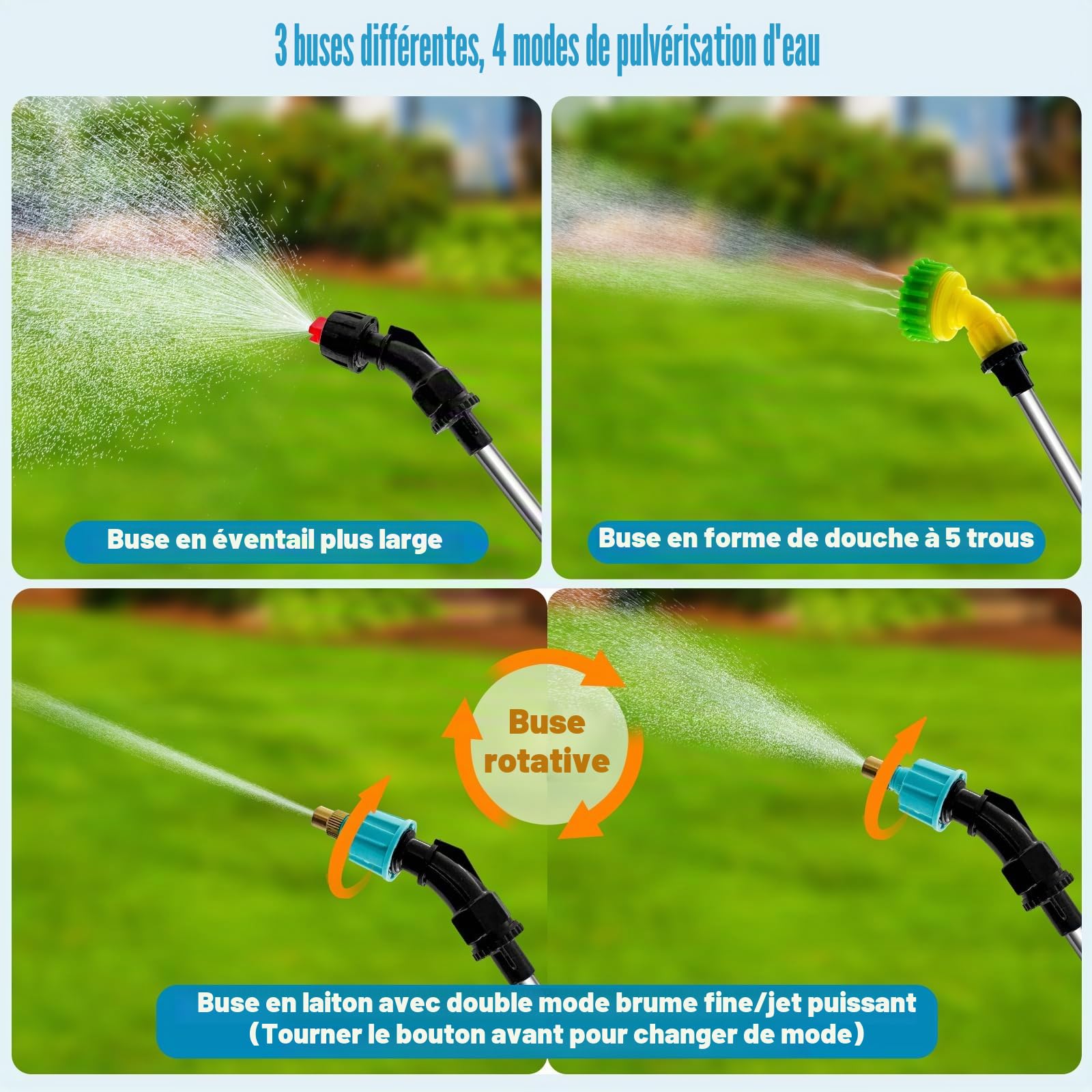 Pulvérisateur Électrique 8L Pulvérisateur de Jardin Pulvérisateur à Pression 8L avec 3 Buses Réglables pour Jardin Serre Arrosage Désherbage Pulvérisation d’herbicides et insecticides