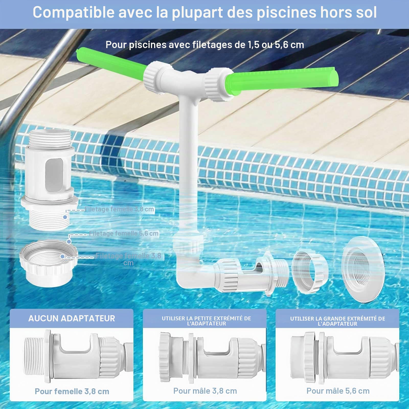 Fontaine de Piscine a Double Pulvérisation, Fontaine à Cascade Réglable 360°, Fontaine de Piscine en Cascade, pour Piscine Hors Sol/Souterraine avec Adaptateur pour Jardin Extérieur