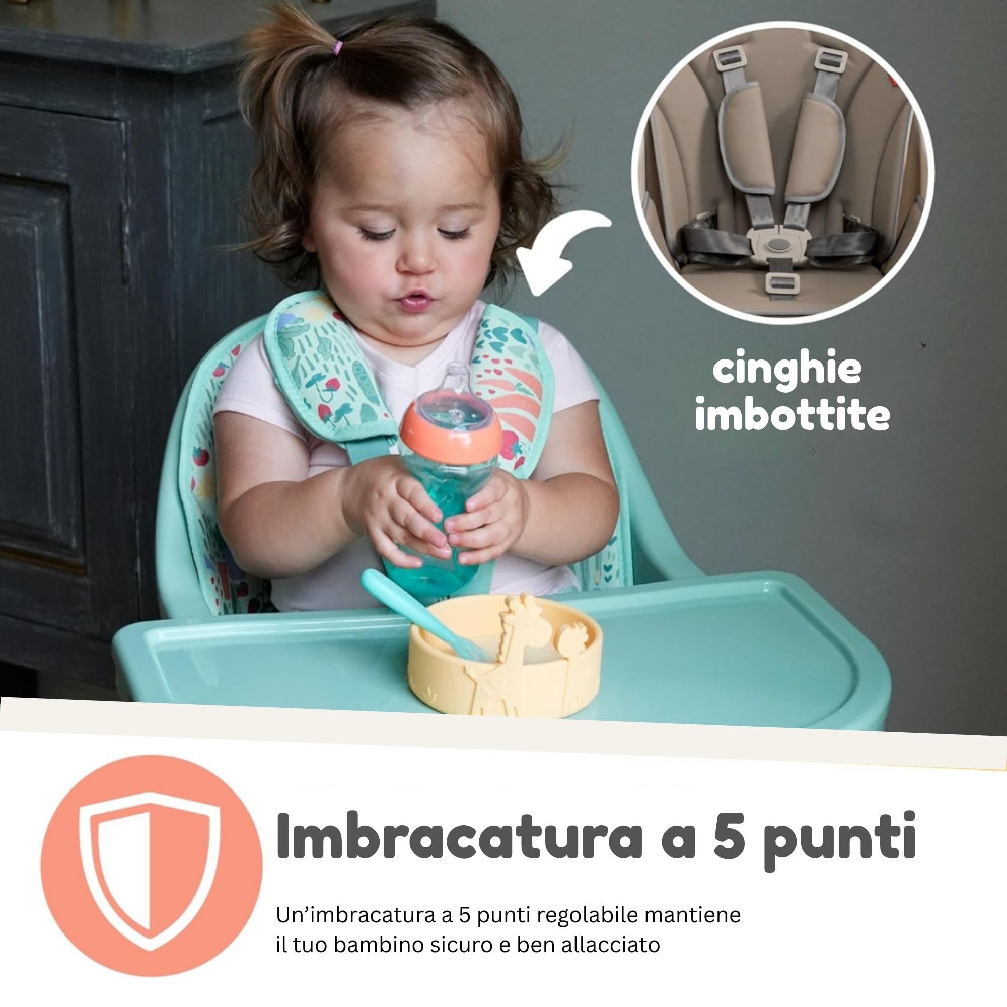 Nuby Seggiolone Evolutivo 4 in 1, fino a 27kg, 6+ Mesi, Beige Scuro | Seggiolino evolutivo con imbracatura a 5 punti, vassoio rimovibile e gambe regolabili, facile da pulire per lo svezzamento