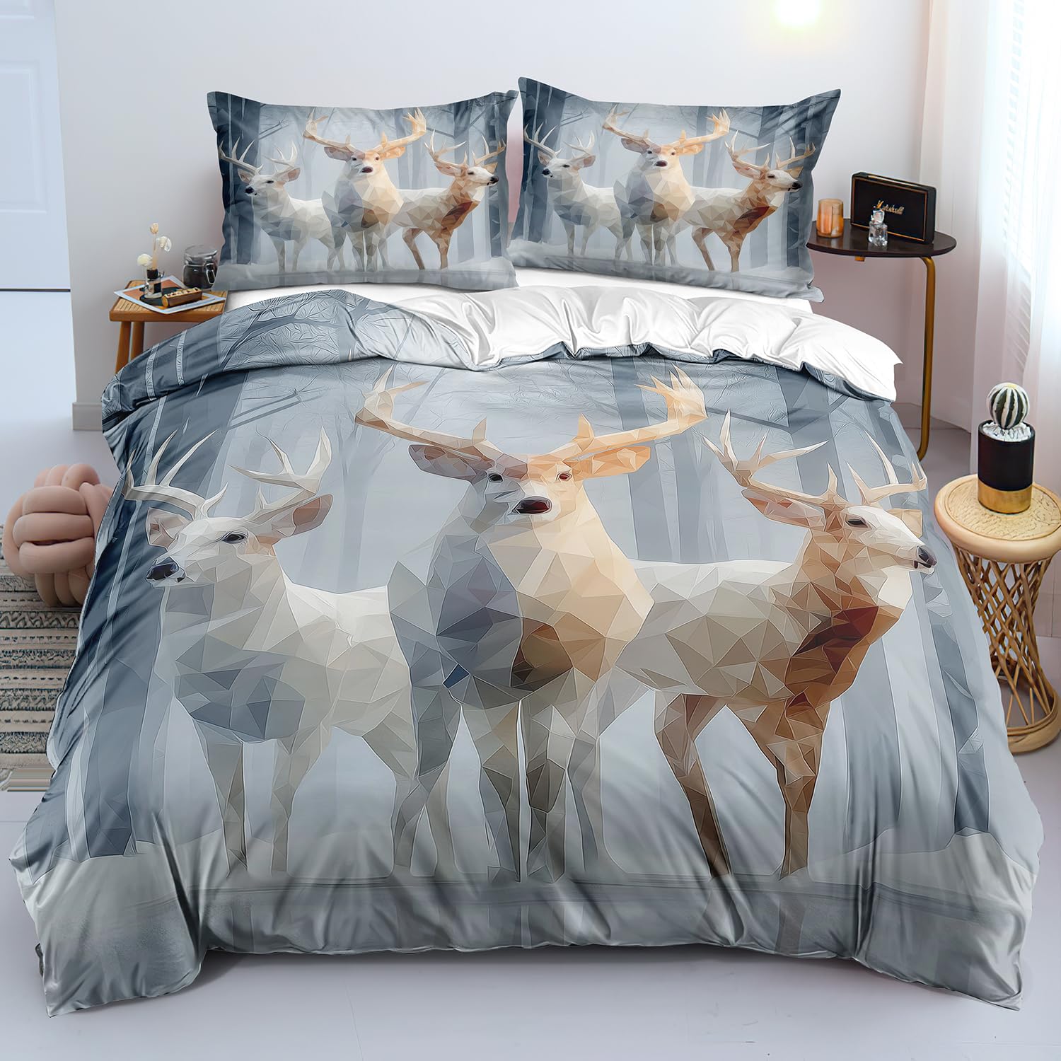 Housse de couette cerf 140x200 : la parure de lit bleu-gris lavable qui ne décolore jamais