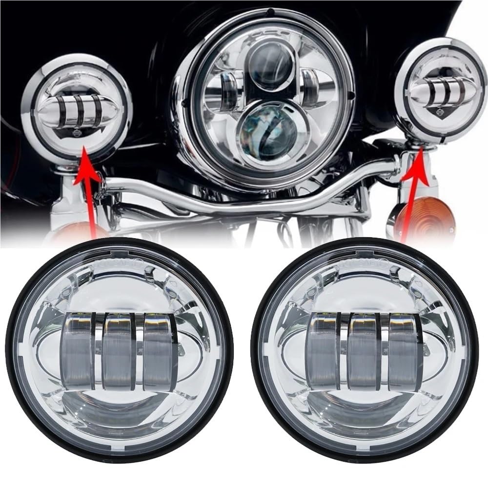 Fari Fendinebbia per moto cromati per fari a LED con staffa | Coppia di fendinebbia a LED da 4,5 "4-1/2" da 4,5 pollici per moto cromati per fari a LED con staffa fendinebbia