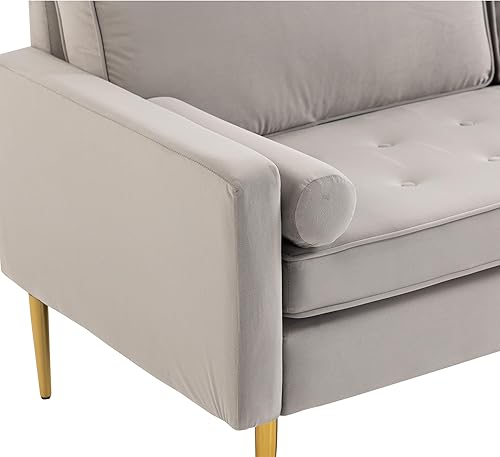 Miniatura 6 de Sofá de terciopelo gris de 67 pulgadas  Elegante sofá biplaza de 3 plazas con material de terciopelo tapizado, 2 almohadas complementarias, sofá