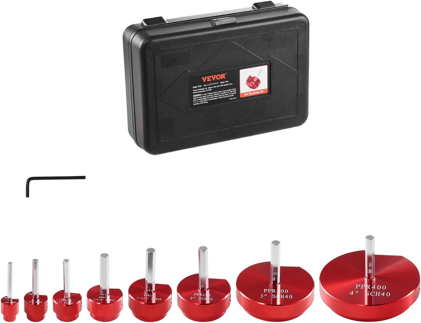 VEVOR PVC Pipe Reamer Kit, Aluminum Alloy, PVC Pipe Fitting Reamer Plumbing Tools Kit, Socket Saver for SCH 40 Pipe, Contains 1/2'', 3/4", 1", 5/4'', 3/2", 2", 3", 4'', for Water Lines, Drain Lines