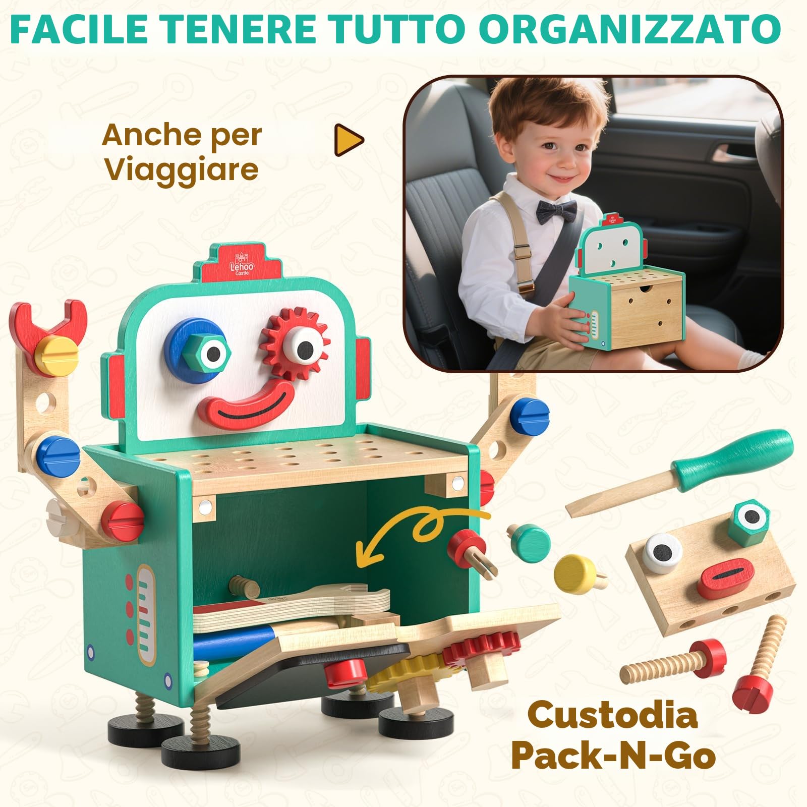 Lehoo Castle Giochi in Legno Cassetta Attrezzi Bambini Attrezzi Giocattolo Educativi in Legno Regalo per Bambini Ragazzo Ragazza 3 4 5 Anni