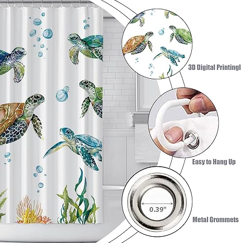 Miniatura 5 de Cortina de ducha de tortuga marina para baño, cortina decorativa costera de baño, 72 x 72 pulgadas, tela de poliéster, cortinas de baño impermeables