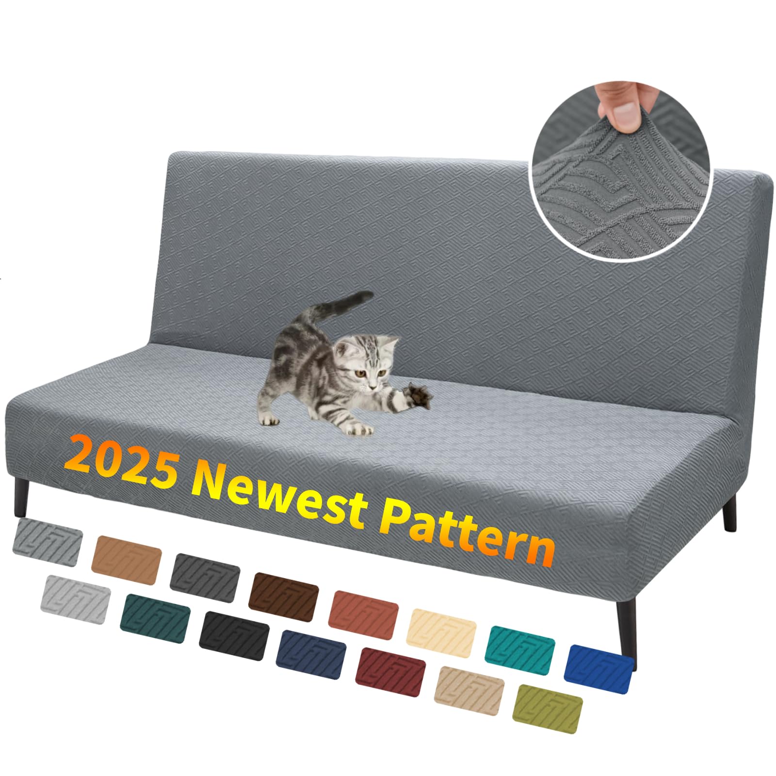 XINEAGE 2025 New Futon Cover Full Size Stretch Armless Sofa Bed Cover Anti-Slip Furniture Protector Without Armrests Futon Slipcover with Elastic Bottom (67"-82", Light Gray)