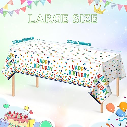 Miniatura 2 de Paquete de 3 manteles de plástico para decoración de cumpleaños, manteles desechables de lunares coloridos, mantel rectangular impermeable para