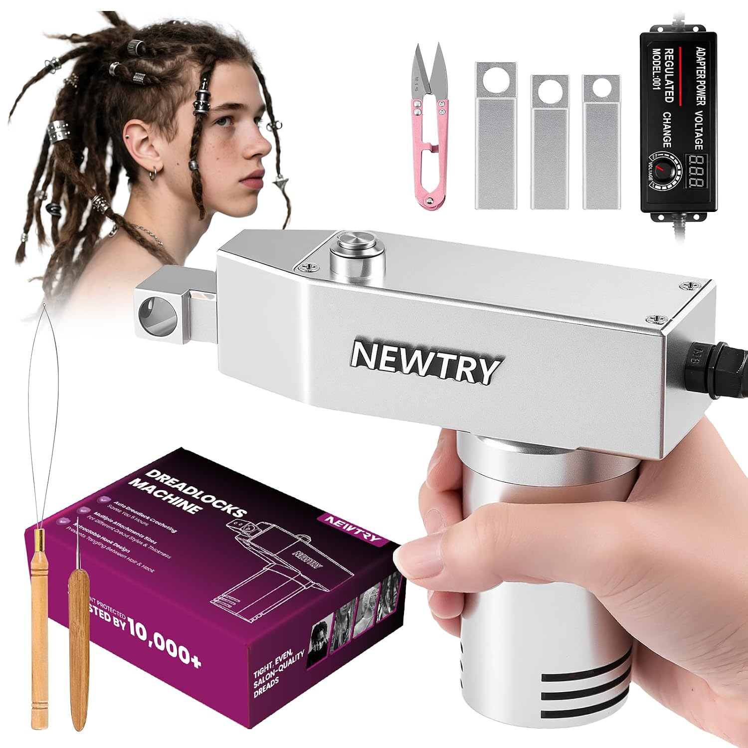 NEWTRY Dreadlocks Machine for Dreadlocks Extensions Creation, Fast & Easy DIY Portable Dreadlocks Maker, Automatic Loc Machine with Multiple Tools
