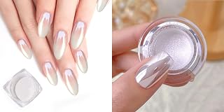 PrettyDiva White Pearl Chrome Nail Powder 1 Jar & White Moonlight Chrome Nail Powder 0.2g/Jar for Nails
