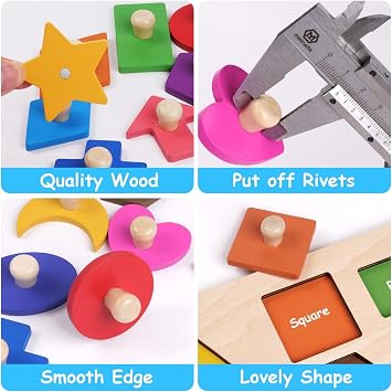 Wooden Shape Peg Puzzles, Peg Puzzle, Wooden Pegboard Puzzles with Knob