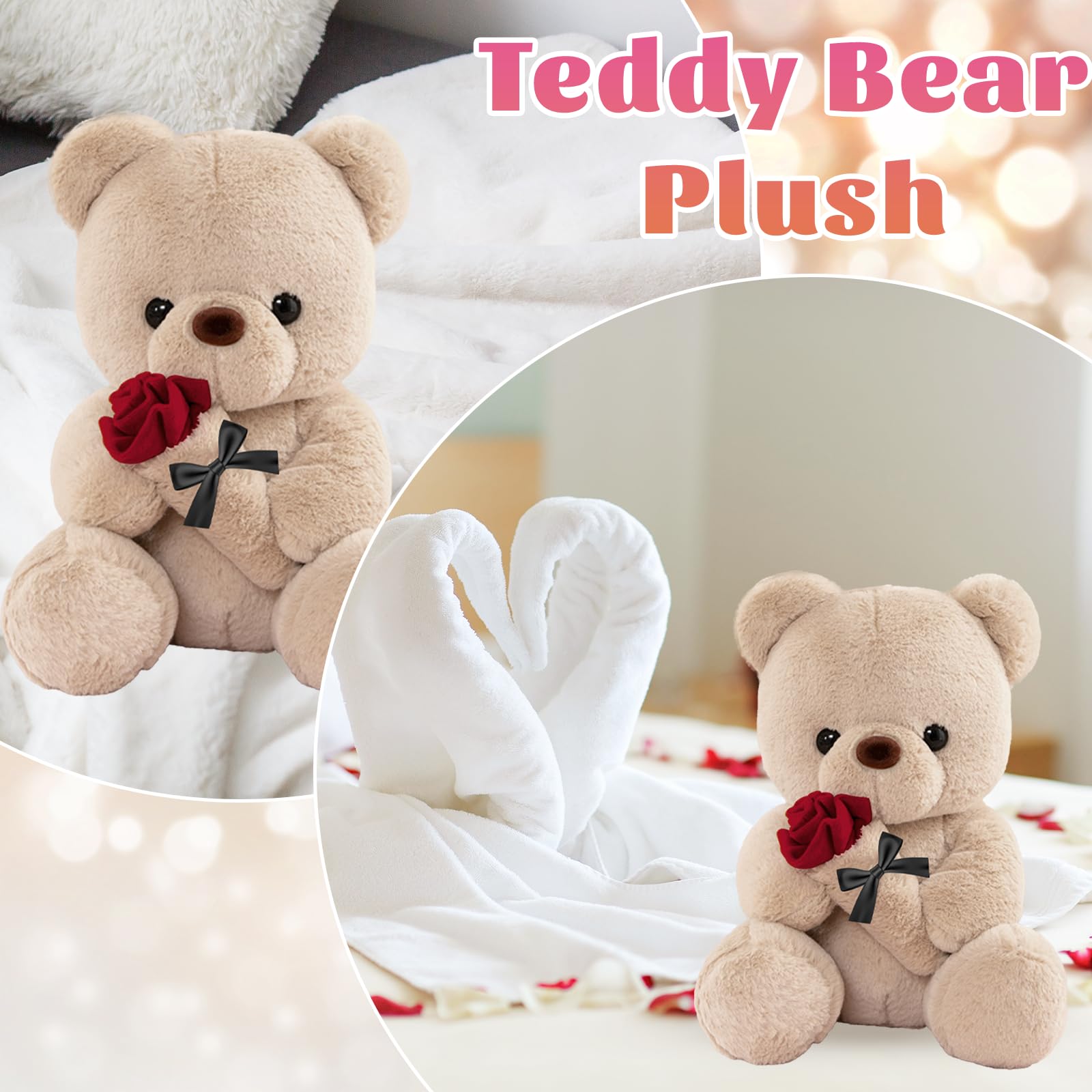 LIHIQIYA Oso de Peluche con Rosa, Regalos Día de la Madre 25cm Oso de Peluche Osito Peluche Tierno Juguete de Peluche con Marrón Regalo de Sant Jordi Aniversario Cumpleaños Originales para Mujer Mamá — view 4