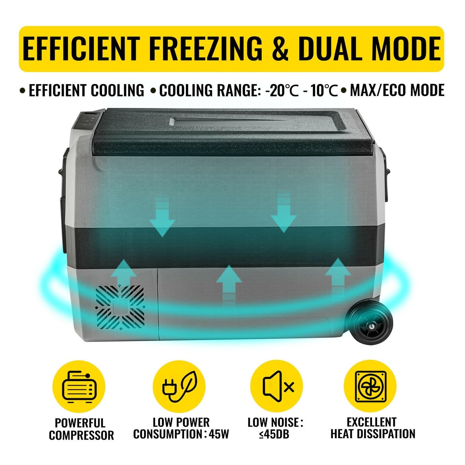 Mini nevera portátil for coche de 36L, 50L, 60L, con rueda y asa, 12/24V CC, 100-240 CA, for Camping, Picnics,Alta Estabilidad(50 L)
