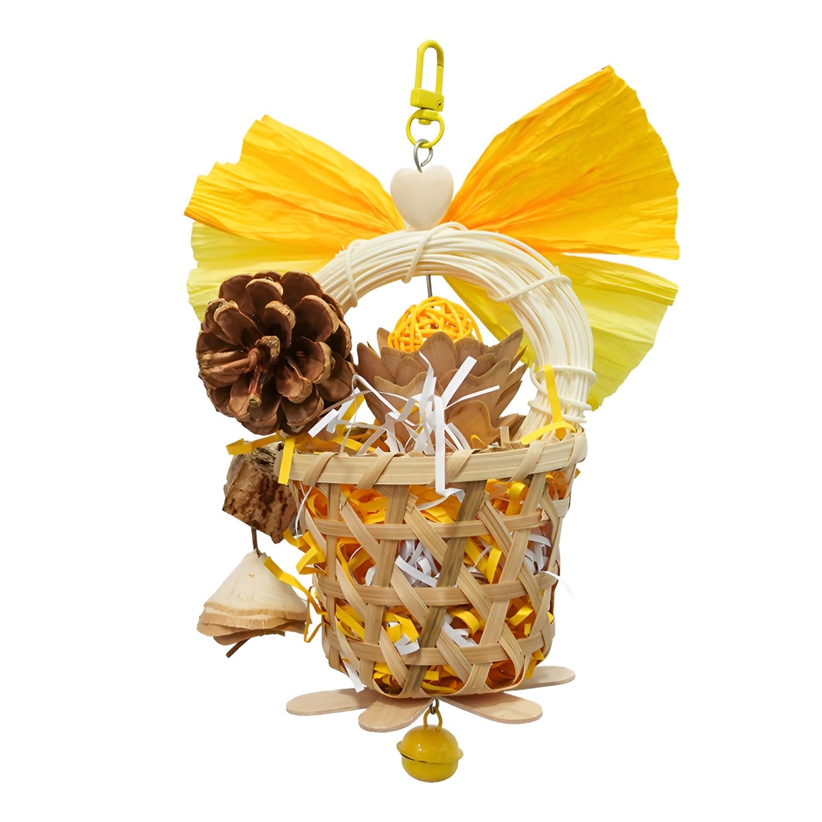 Bird Toys Foraging Shredder Hanging Toys Rope Perch with Bell Parakeet Toy Parrot Swing Climbing Standing Toys Bird Cage Accessories for Conure Cockatiel Budgies Lovebird, Yellow