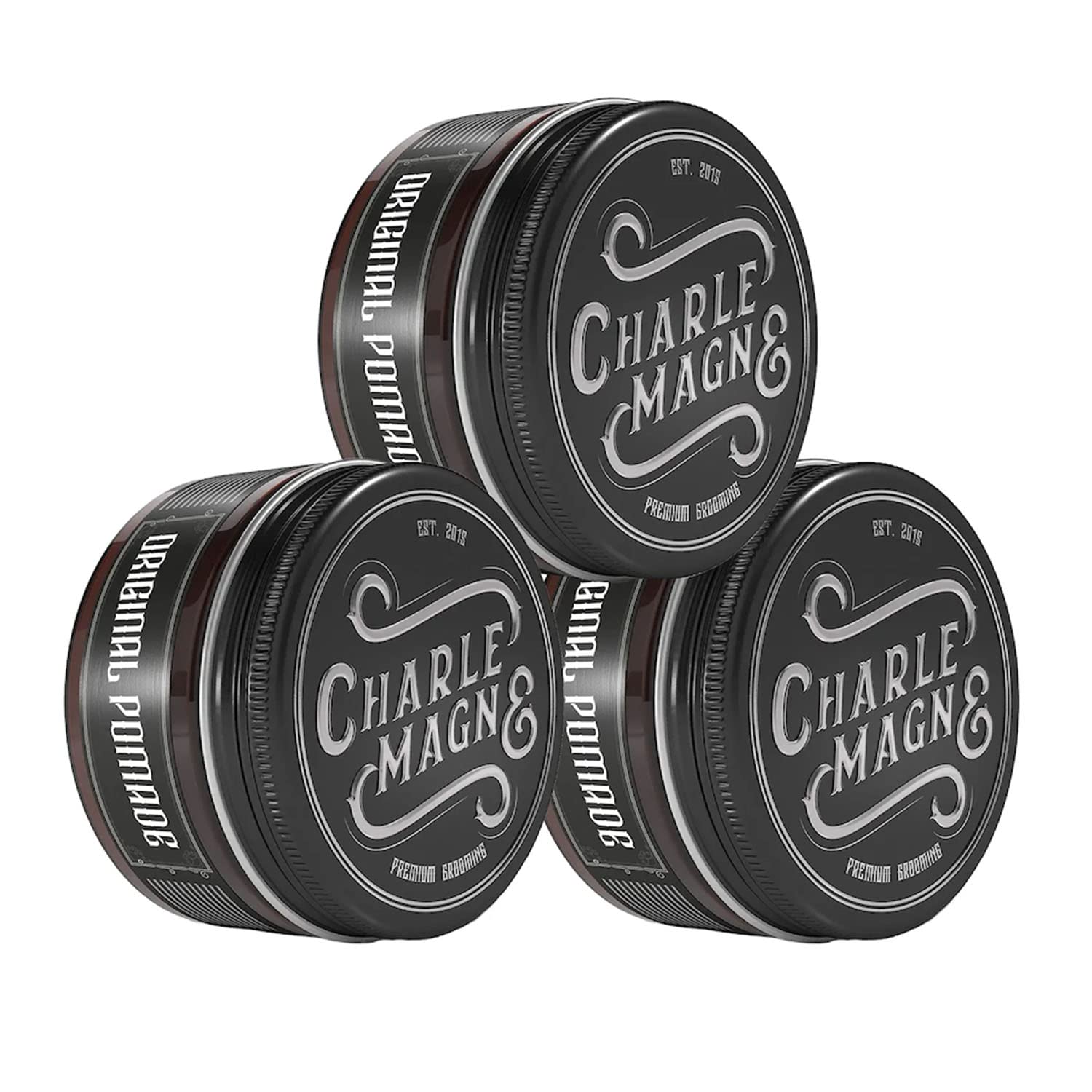 Charlemagne Original Pomade Herren - 3 x 100g, Mittlerer Halt - Wasserbasierte Pomade mit Halt & Glanz - Haarwachs & Haargel Alternative für Barbershop-Styling - Made in Germany
