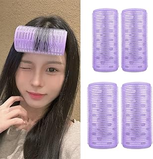 前髪カーラー 4個組 直径5cm&4cm 簡単手巻き マジックカーラー 太め 前髪クリップ 巻き髪用 フック起毛 アルミ芯 おしゃれ 巻きやすい 髪に無害 韓国風 特大 時短 自然 カール DIY ヘアスタイル 小顔効果 使用簡単 初心者 前髪 サイド (パープル, 40mm、50mm)
