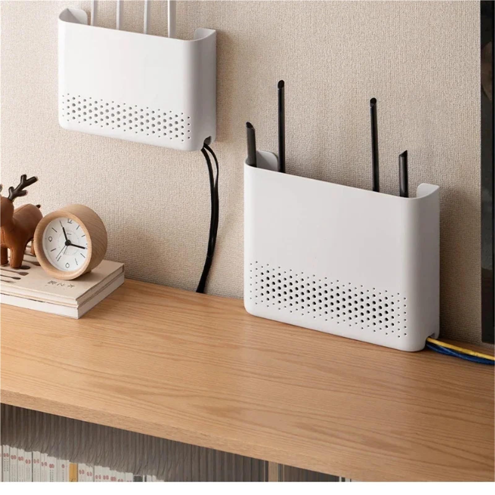 Router Schrank Aufbewahrungsbox for WLAN-Router ohne Bohren, Wandaufhängung for den WLAN-Halter und das Regal im Wohnzimmer(L)