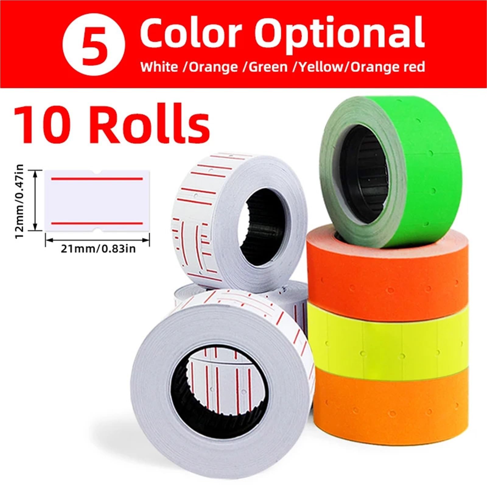 Price Gun Labels - 20 rollos de 7000 hojas, etiquetas de precio de una sola línea, etiquetas adhesivas Mx-5500, rollo de papel de 21 x 12 mm (rojo)