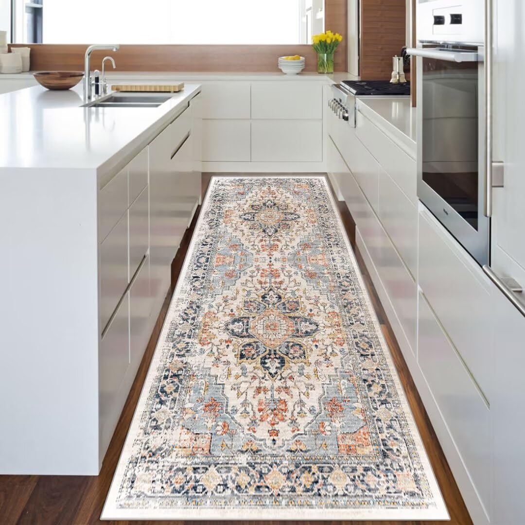 Klasyczny dywan w stylu boho vintage - długi chodnikowy bieżnik, antypoślizgowy, nadający się do prania, 40 x 500 cm, trwały poliester, sprzedawany na metry