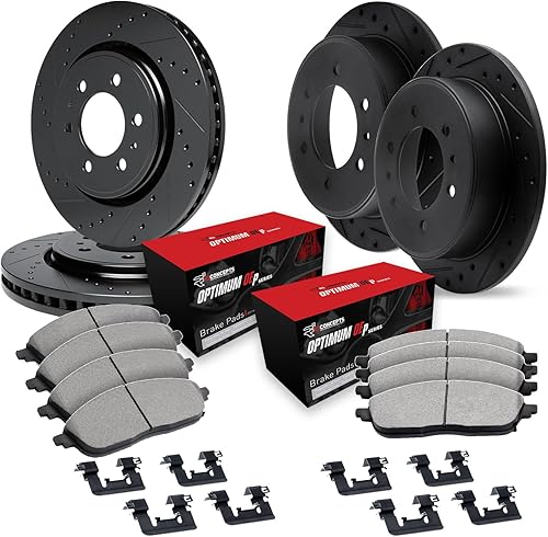 R1 Concepts Kit de frenos y rotores traseros delanteros Pastillas de freno delanteras y traseras Rotores y pastillas de freno Optimum OEp