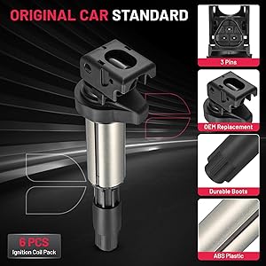 BDFHYK Ignition Coil Packs Compatible with BMW X5 650i 645Ci 550i 545i 750i 745i 750Li 745Li X3 X5 Z4 2002 2003 2004 2005 2006 2007 2008 2009 2.5L 3.0L 3.2L 4.4L 4.8L V8 V12 l6 Coil for UF522 Set of 6