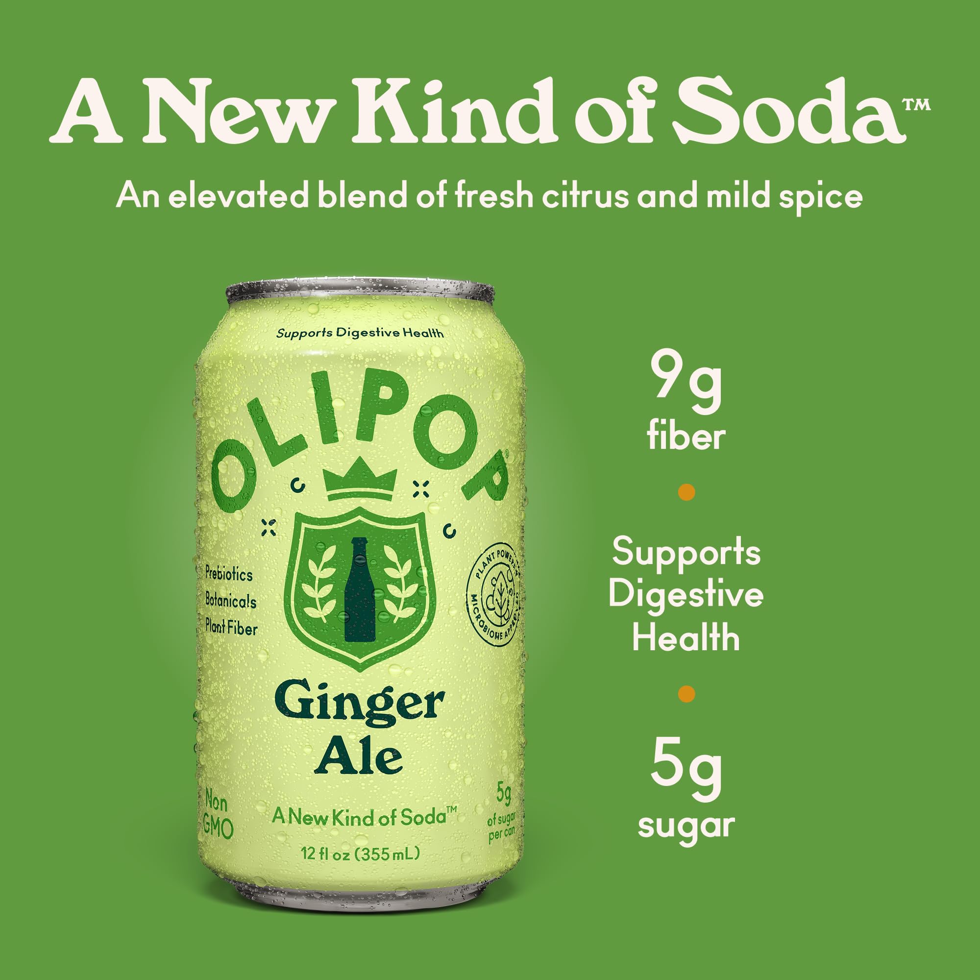 OLIPOP Prebiotic Soda Pop, Ginger Ale, Prebiotics, Botanicals