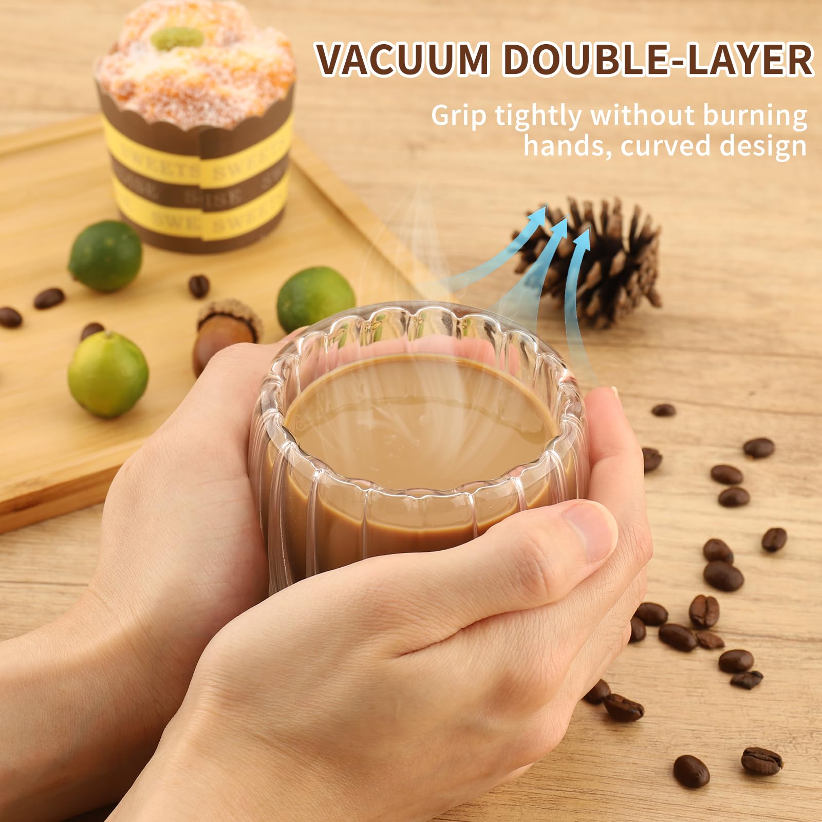 4 Tazzine da Caffè Espresso in Vetro - 80 ml - Bicchieri a Doppia Parete - Mantengono il Calore
