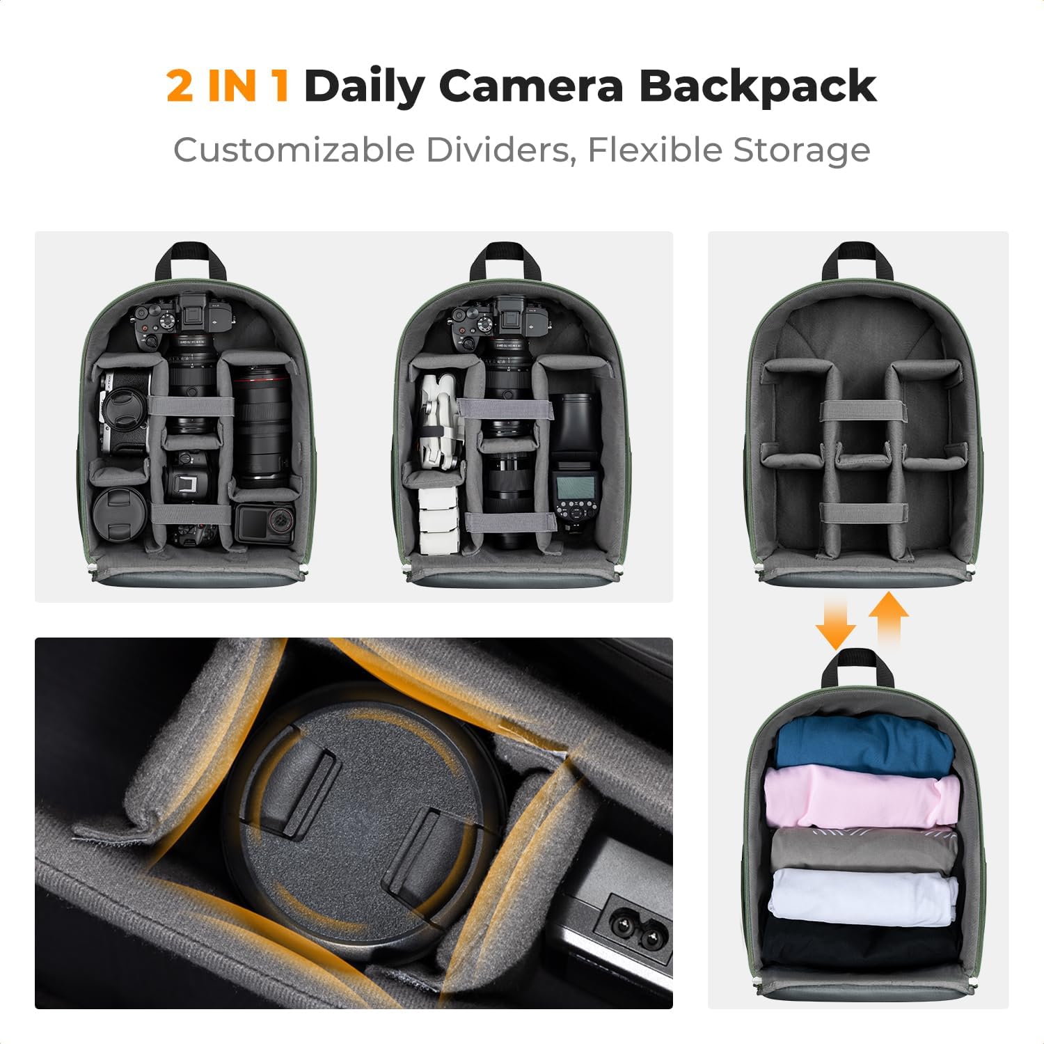 K&F CONCEPT Camera Bag Backpack, Professional DSLR/SLR/Mirrorless Camera Backpack, Photography Camera Case with Tripod Holder & Rain Cover Compatible with Canon/Sony/Nikon/FUJIFILM