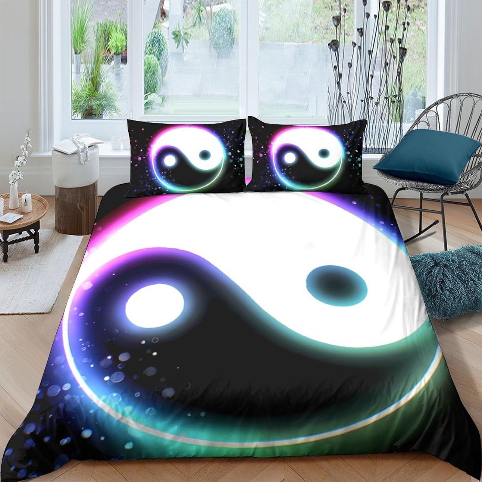 UNRXJZLVM Yin Yang Galaxy Duvet Set Microfiber Bedding Teens Decor