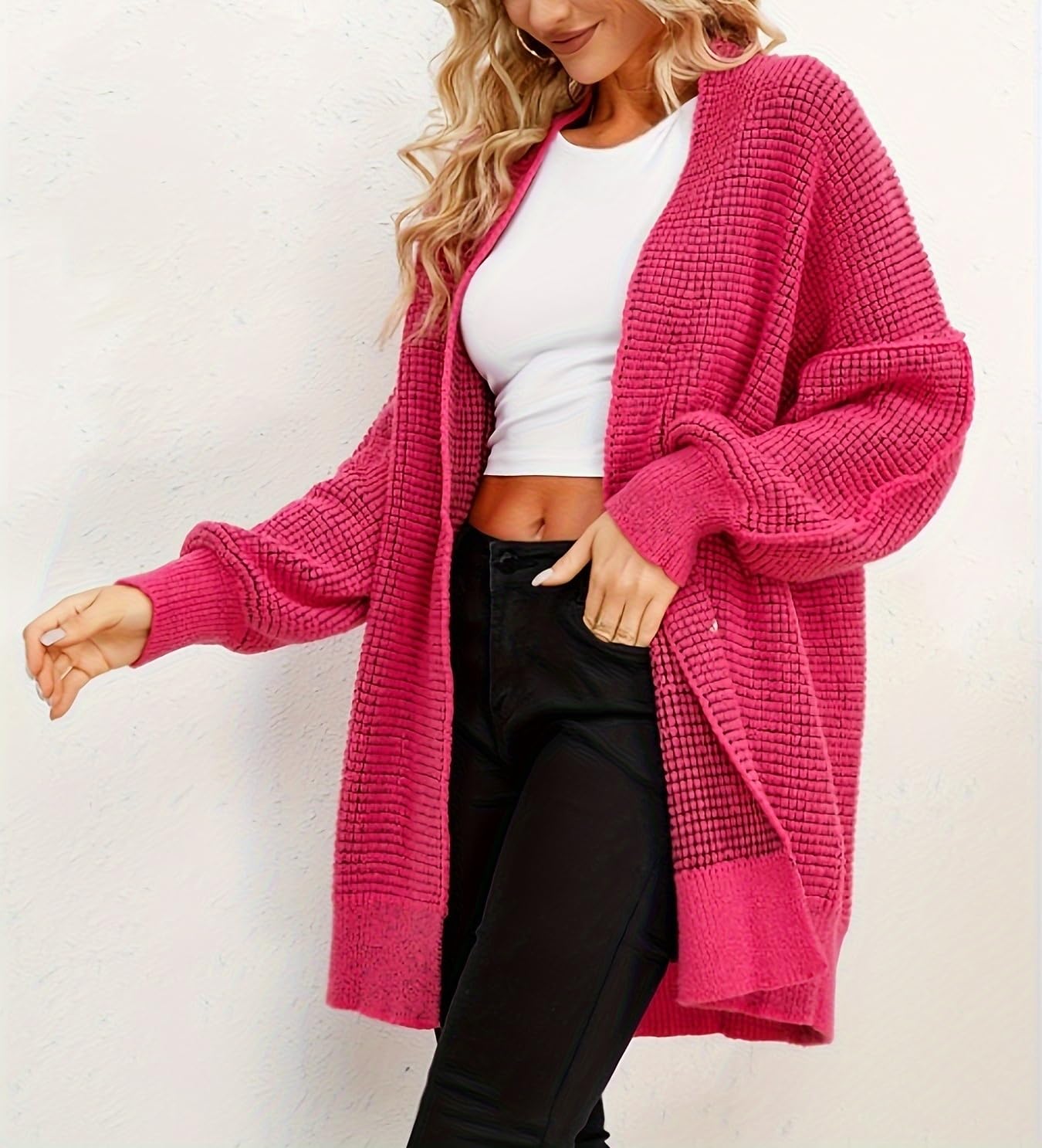 Gilet Long en Grosse Maille pour Femme Coupe Oversize Ouvert sur Le Devant Style Boyfriend Idéal pour La Mi-Saison Automne-Hiver et Le Quotidien.