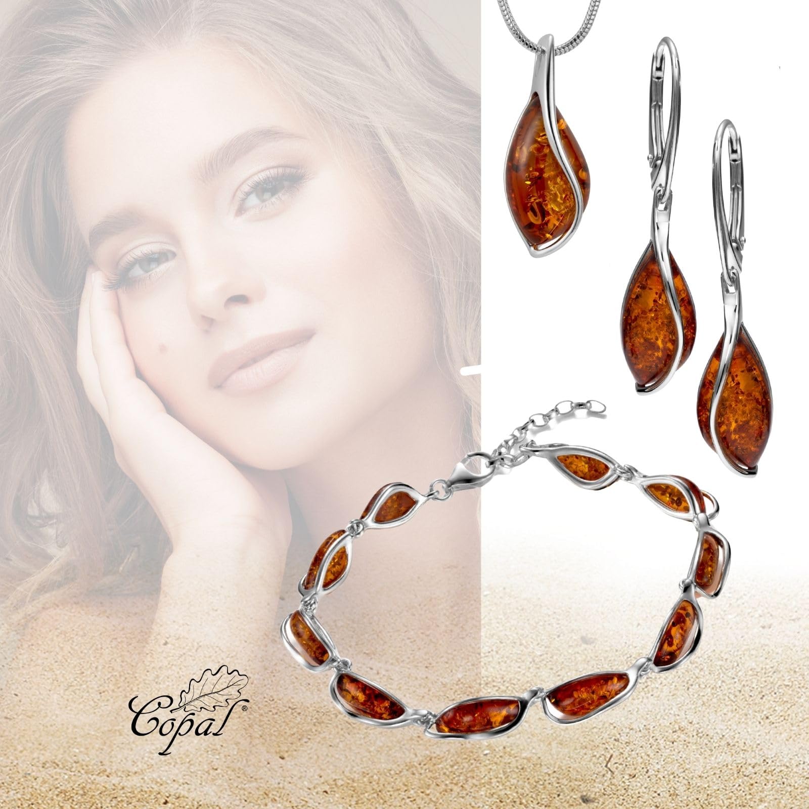 Copal Parure Di Gioielli Per Donna Con Ambra A Goccia In Argento 925