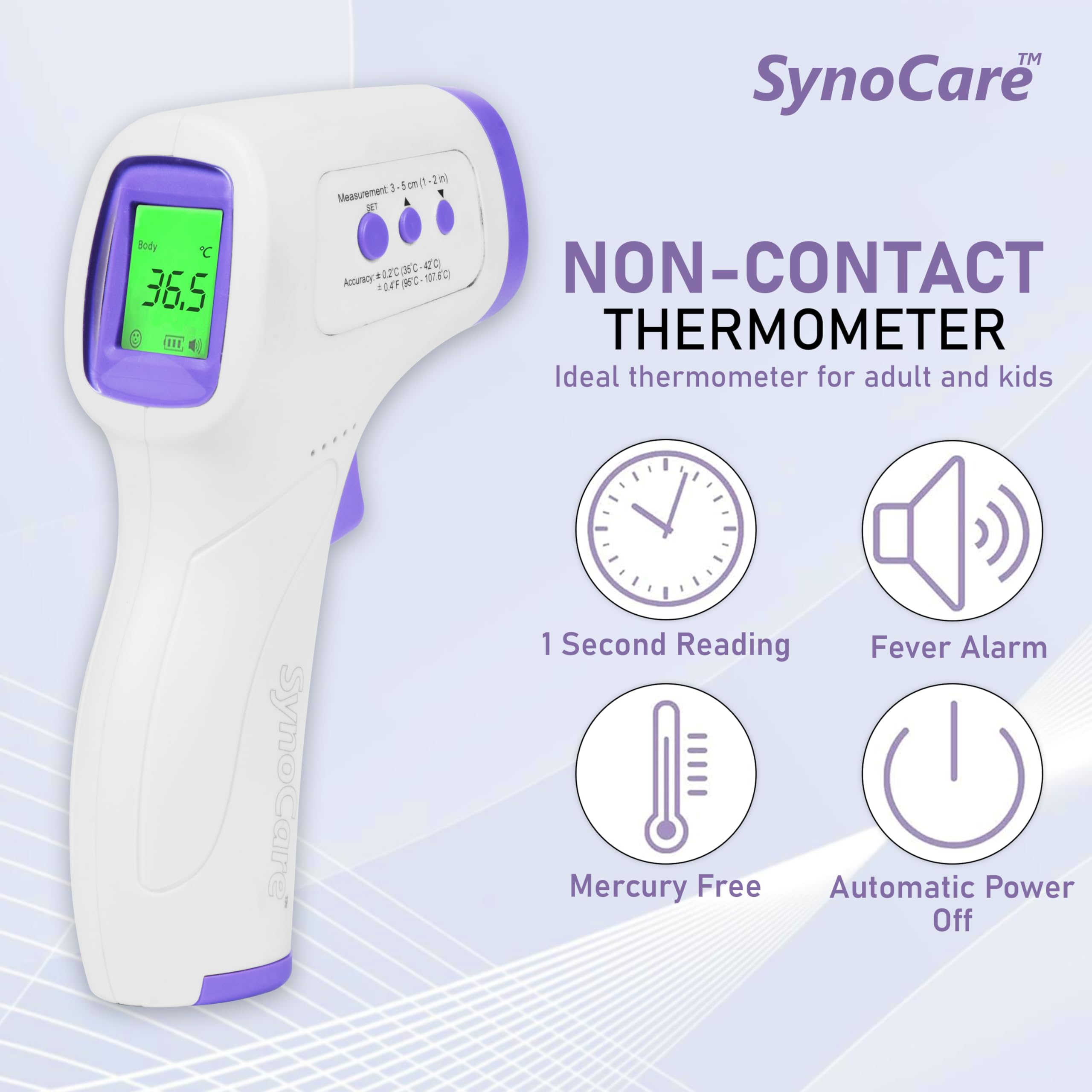 SYNOCARE Digital Infrared Thermometer for Fever – Non-Contact, Quick Read Infrared Thermometer Temperature Gun for Adults & Children, Accurate Digital Thermometer & Easy to Use (Battery Included) - Image 2 thumbnail
