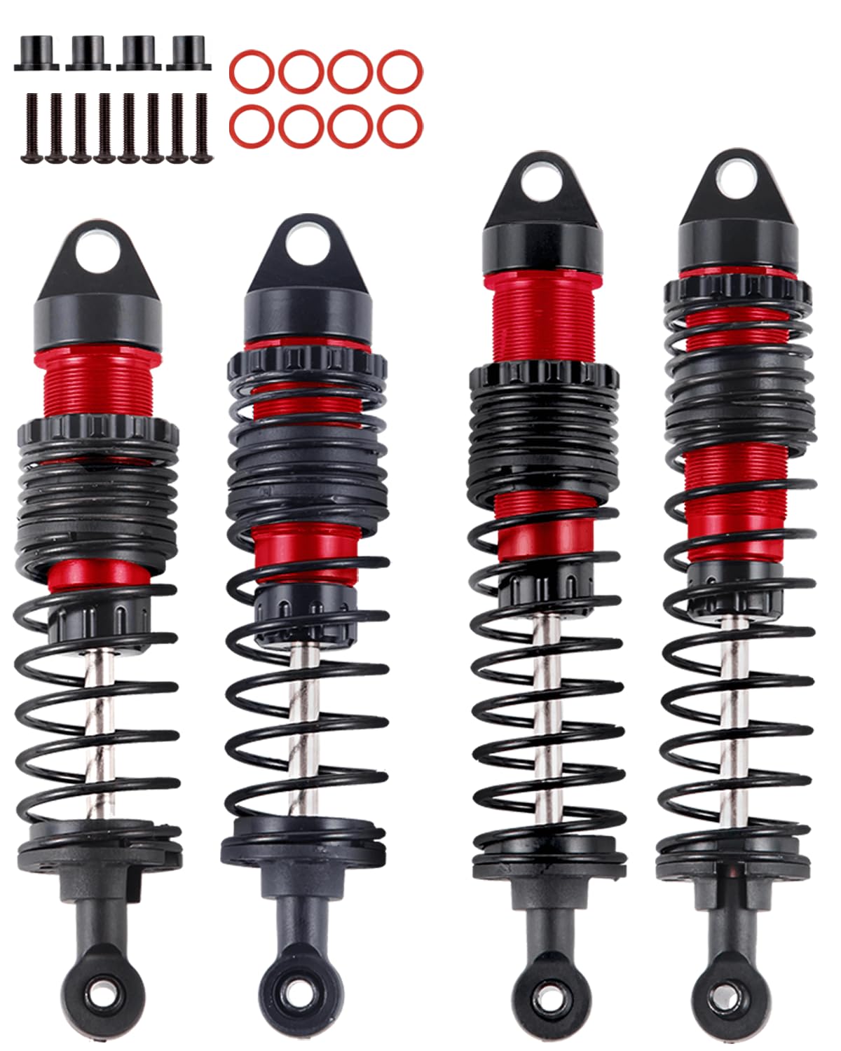 RCHuiWow RC Big Bore Shocks Absorber Upgrades Part for 1/10 Slash Stampede Rustler Bandit VXL 4X4 2WD,Aluminum Front Rear 4PCS Shocks Hops Up,Red
