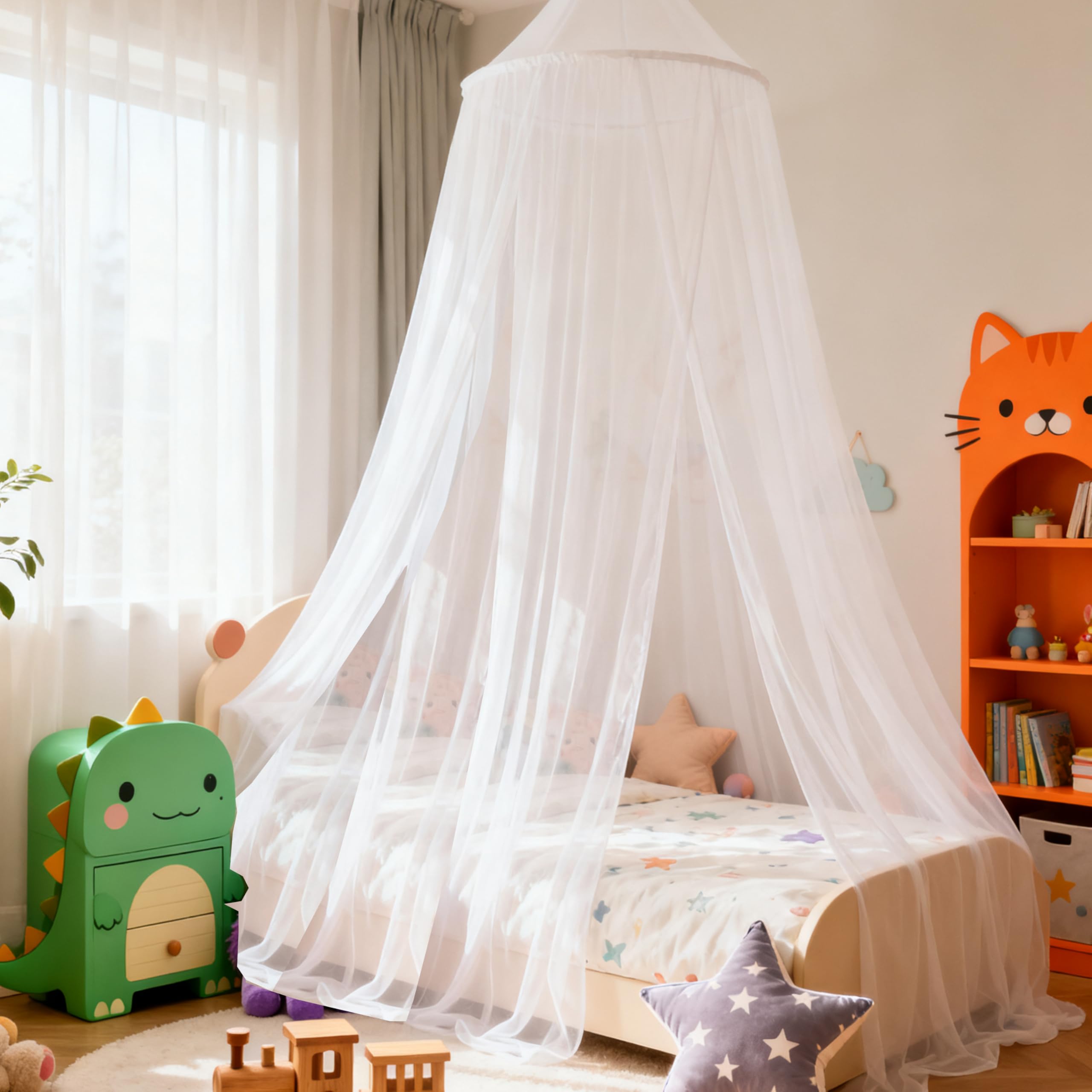 White Bed Canopy with Lights and Butterflies for Girls Bed Net,Princess Canopy with DIY Butterfliesfor Girls Bed Room Decor (Whiteplus)