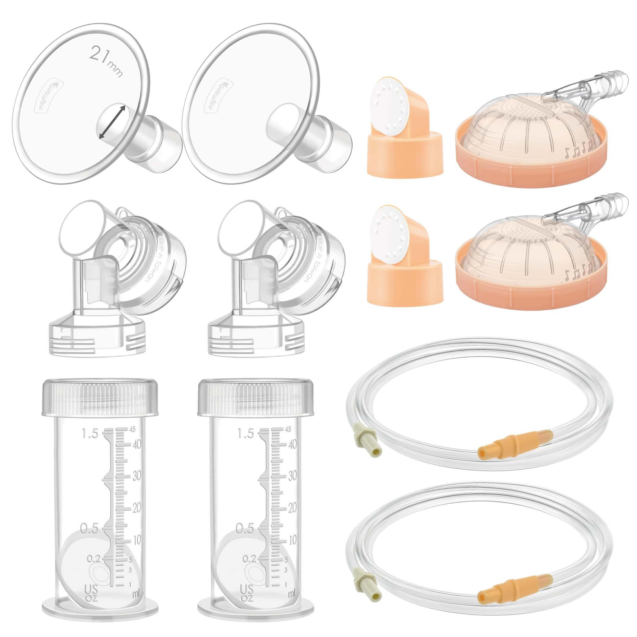 Maymom Componenti per tiralatte compatibili con Medela Symphony, coppa da 21 mm (coppa e connettore rimovibili), ricambi compatibili non originali, biberon da 45 ml, tubo, tappo, membrana e valvola