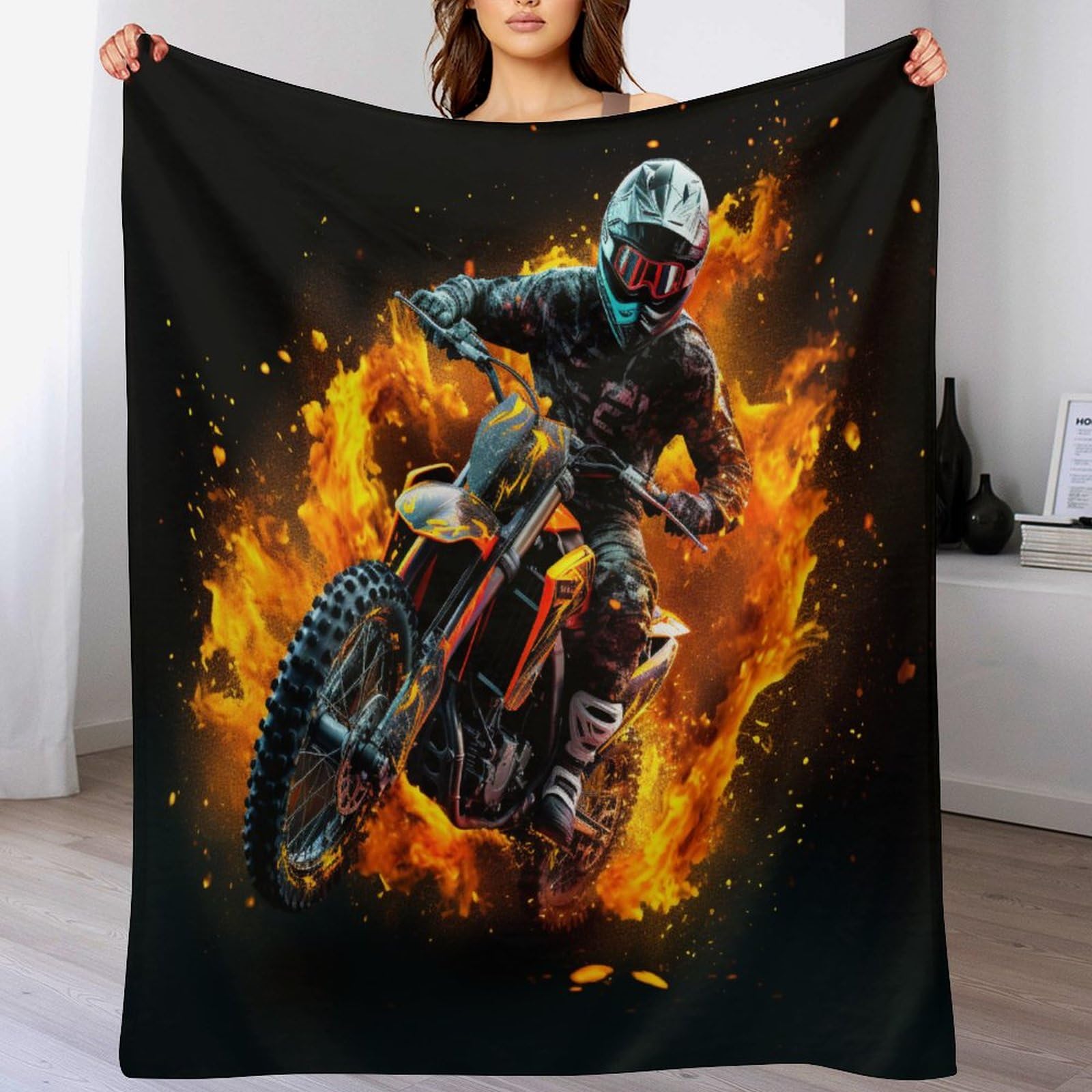Couverture moto en flanelle 100x130 cm douce pour lit et canapé