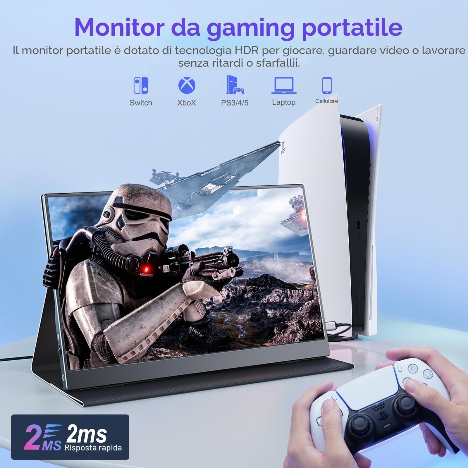 Monitor Portatile, 15.6 Pollici Schermo Portatile, 1920x1080 FHD | Portable Monitor con Mini HDMI/USB-C, per Laptop, PC, Mac