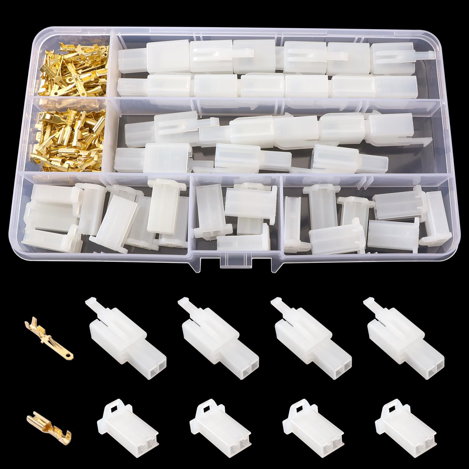 Lyeteung 120 PCS 2.8mm 2 Pin Electrical Wire Terminals Connector Kit, Male Female Plug Housing and Pin Header Crimp Connector Kit, for Motorcycle, Car, Boats