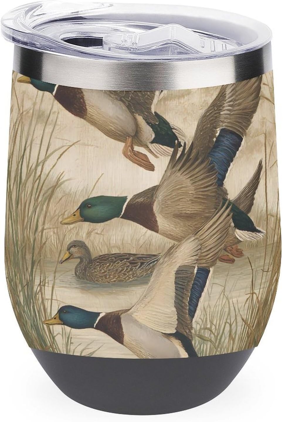 Duck Hunting Mallards Flying Reeds Insulated Drinking Cup Stainless Steel Coffee Mug Wine Tumbler with Lid 12OZ