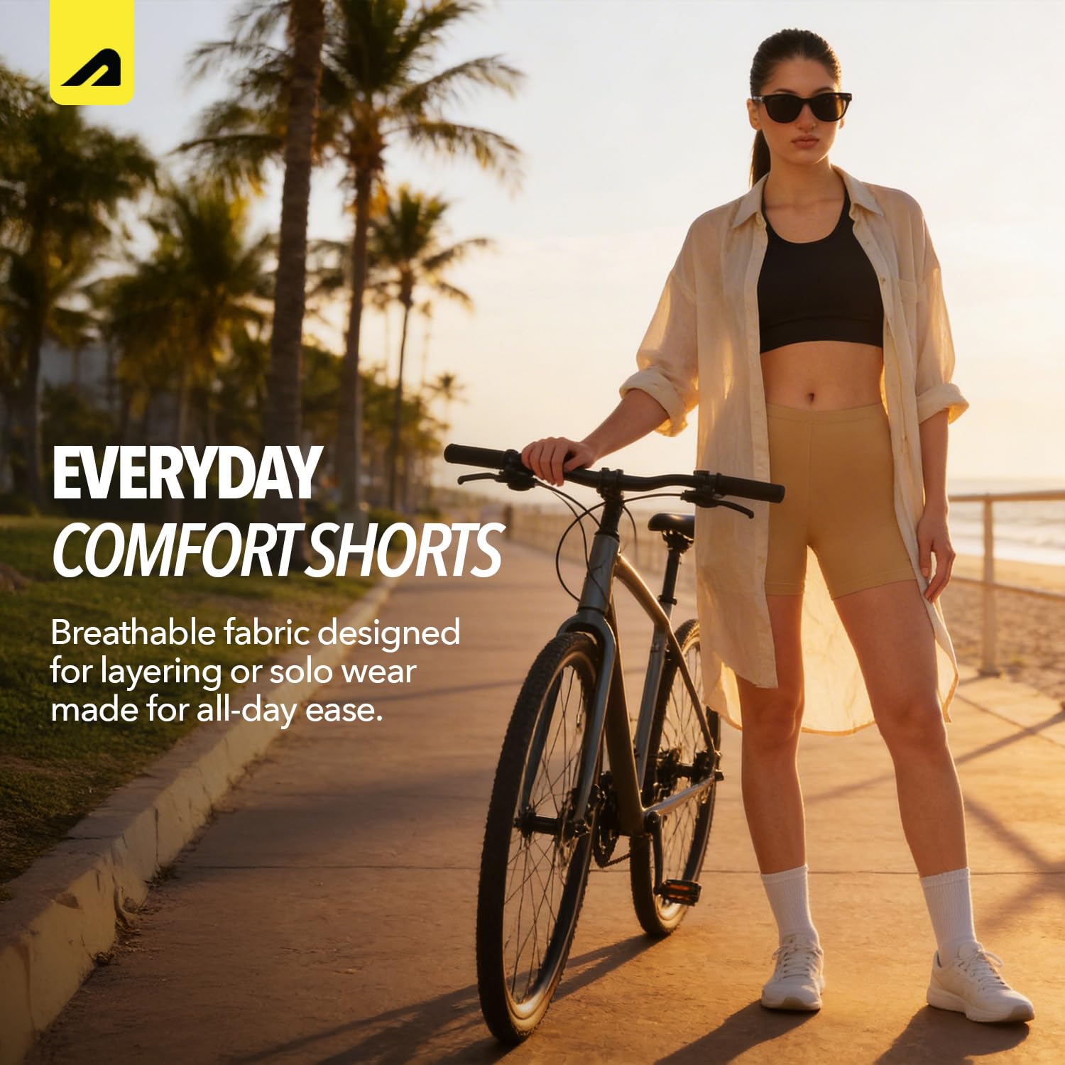 Boldfit Under Skirt Shorts for Women & Girls Under Dress Shorts High Waist Stretchable Skin Fit Shorties Tights for Women & Girls Cycling Shorts for Women Shorts Biker Bicycle Shorts Beige M