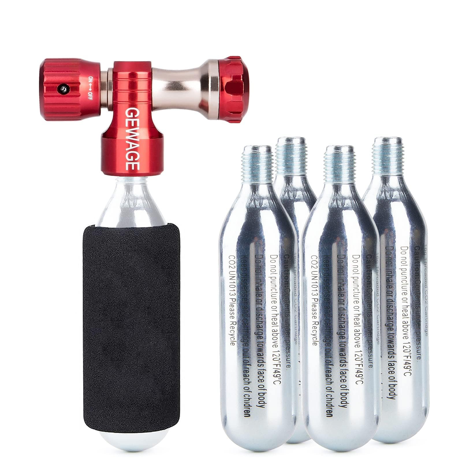 CO2 Inflator with 4 or 6 X 16g Cartridges - CO2 Bike Pump Presta & Schrader Valve Compatible - CO2 Bike Tire inflator for Mountain and Road Bike