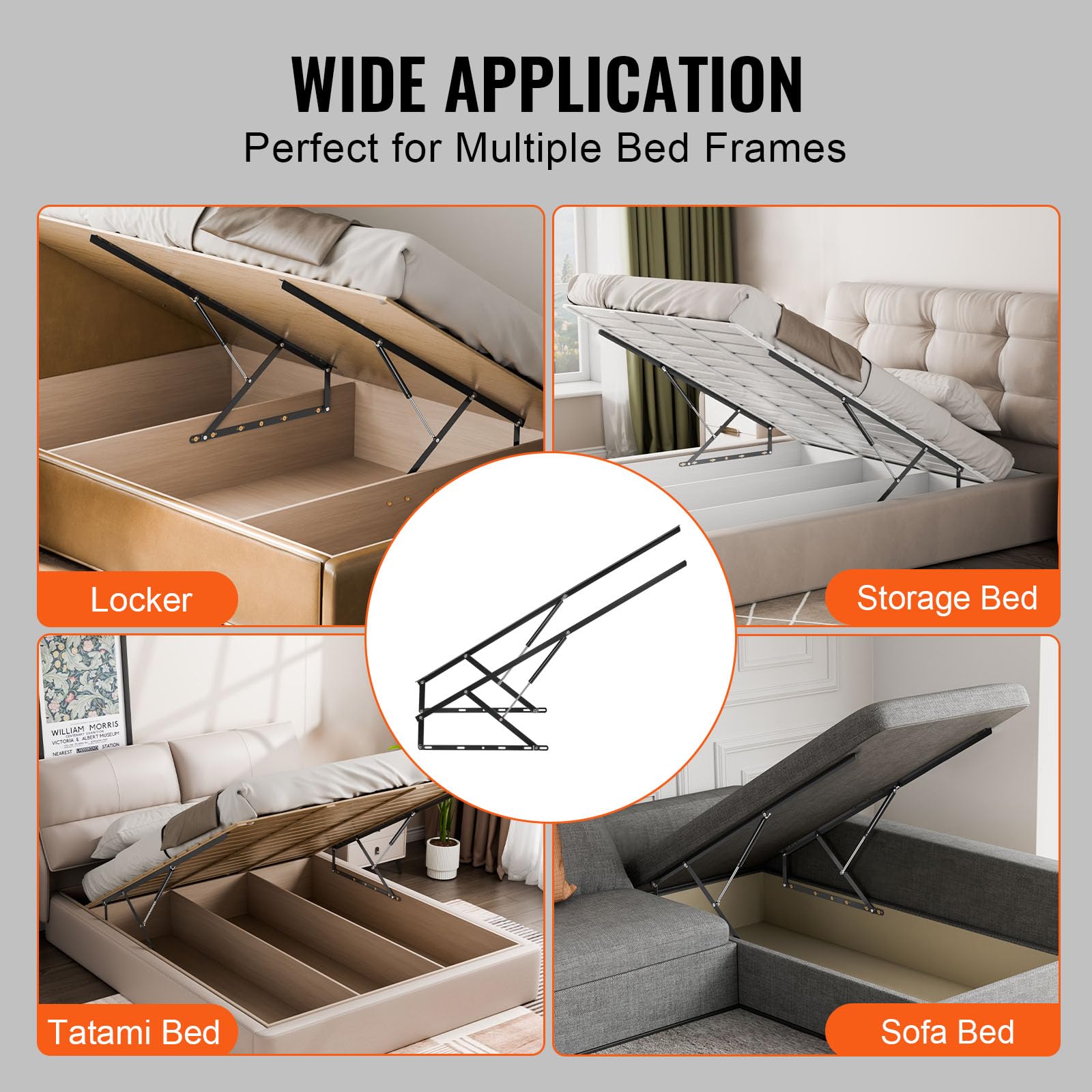 VEVOR Sollevatore per Letto, Dimensioni Letto Compatibili 1500 x 2000 mm Meccanismo di Sollevamento per Letto, Carico 120 kg Leva Pneumatica, Supporto Letto per Carichi Pesanti per Camera degli Ospiti