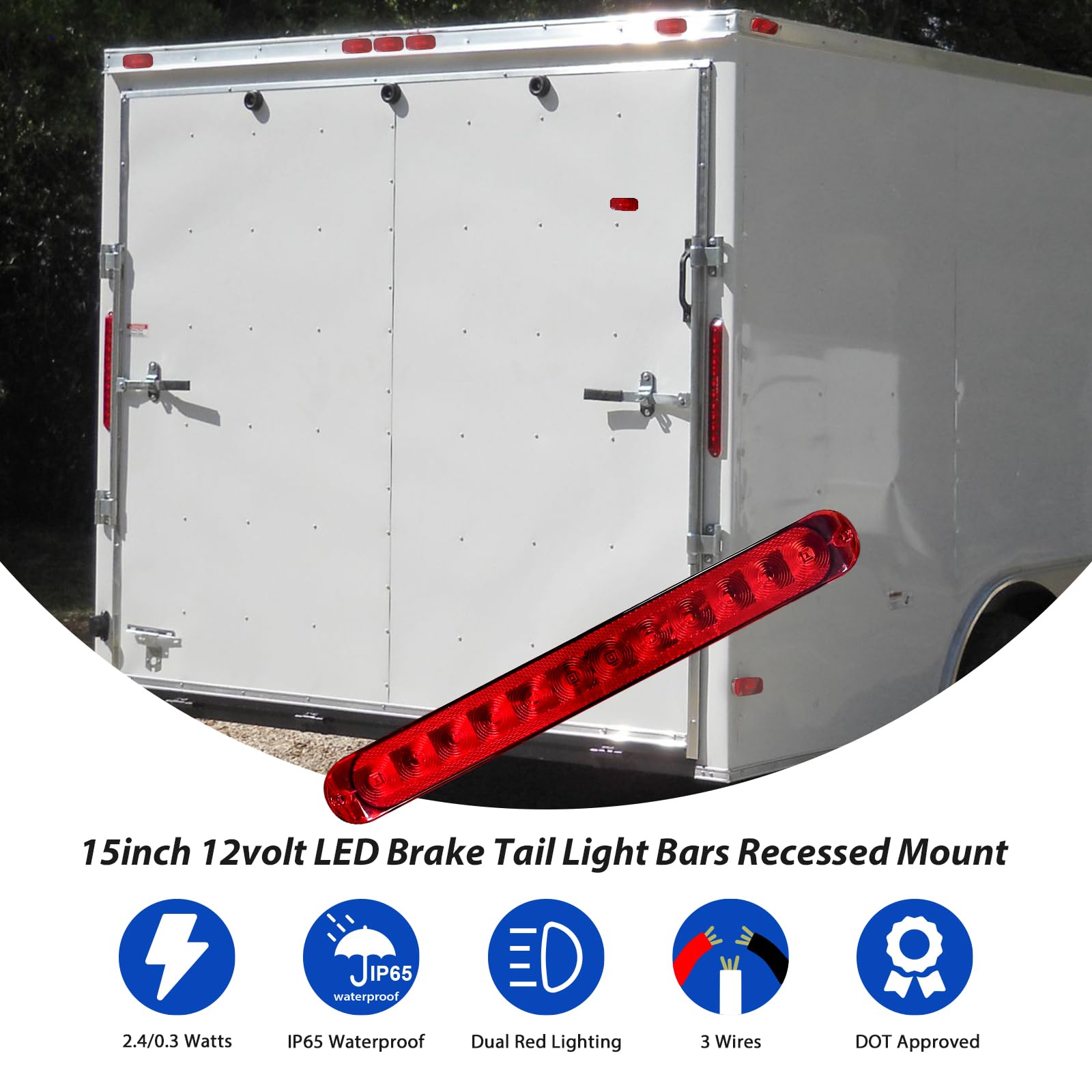 BESULEN 10 Inch LED Trailer Brake Tail Lights - 2 Pack Waterproof Stop/Turn Light Bars For SUV Truck RV