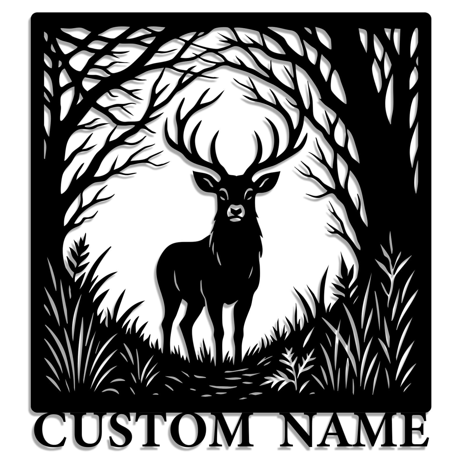 Personalized Deer Metal Sign – Custom Name Buck Wall Art with Antlers and Forest Scene – Rustic Iron Decoration for Hunting Cabins, Lodges, and Outdoor Spaces (Deer-4)