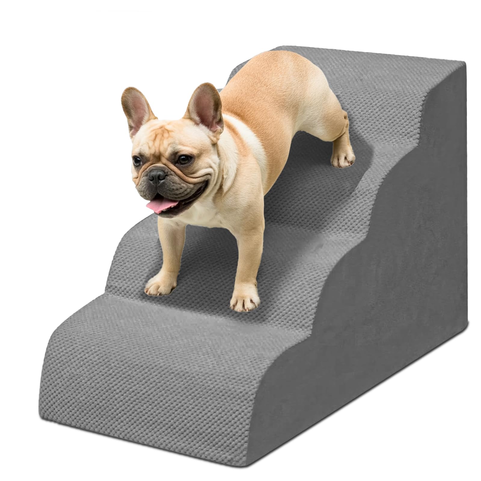 Niubya Escalera para Perros y Gatos Pequeños, 4 Peldaños 52 cm, Espuma 30D Alta Densidad, Antideslizante, Funda Extraíble Lavable, Sofá y Cama para Mascotas Mayores, Gris