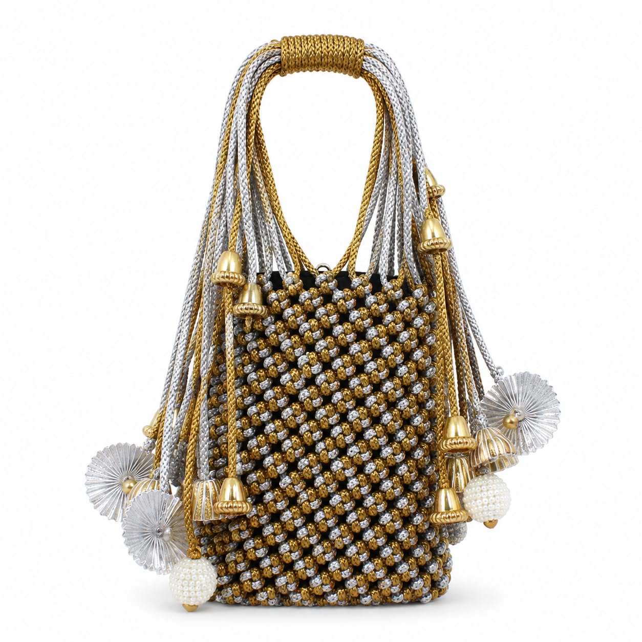 handcrafted boho macrame tassel handbag | premium knot design shoulder bag for women | stylish party & casual sling purse (gold & silver) | gift for wife, sister, mom,girlfriend