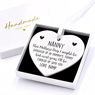 Beecreative Mothers Day Nanny To Be Gifts, Mothers Day Gifts From Bump, Nanny Gift From The Bump, Nanna Nan Grandma Ceramic Heart Circle Keepsake, With Gift Box
