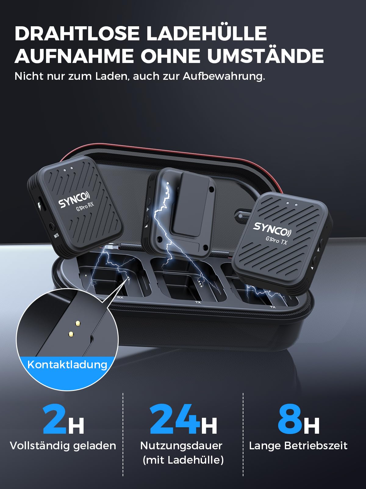 SYNCO Lavalier Mikrofon Wireless G1(A2) Pro, Ansteckmikrofon Dual Pack mit Ladegehäuse Rauschunterdrückung 492FT 8H für Online-Klassen/Interview/Vlog/YouTube/Tiktok für Kamera/Smartphone/Tablet.