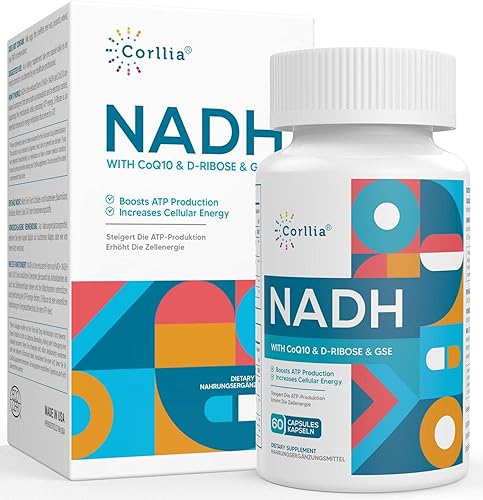NADH + CoQ10 + Suplemento D-Ribosa, Mejora NAD+ Suplemento para energía, fatiga, 60 cápsulas