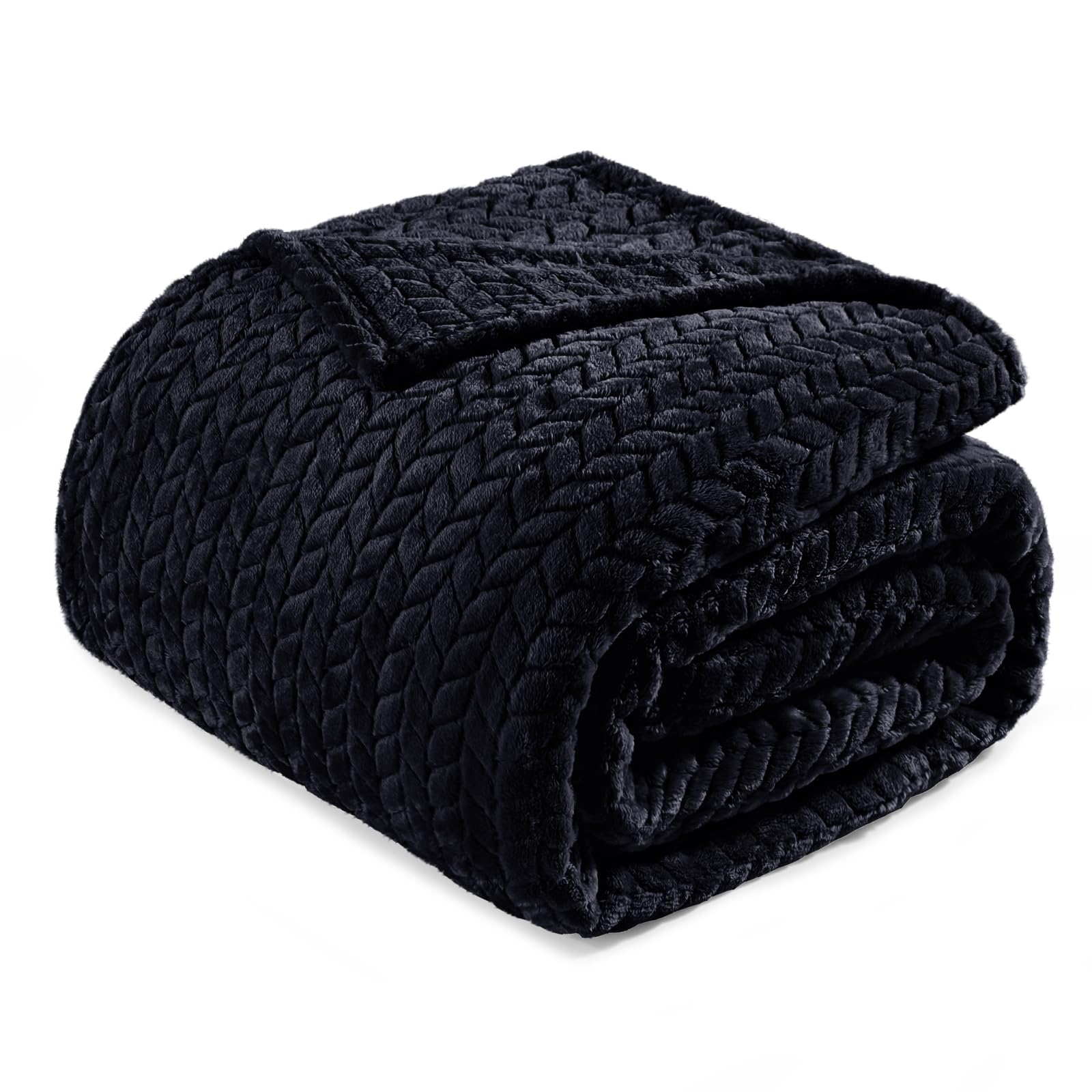 Exclusivo Mezcla Fleece Double Size Blanket for Bed, 150x200 CM Soft Cozy Jacquard Flannel Blankets, Lightweight Fuzzy Plush Warm for All Seasons, Black